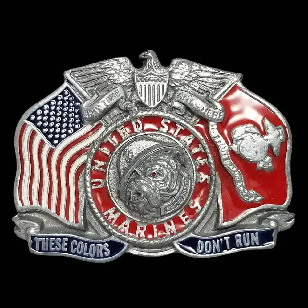 Vintage Belt Buckle Pewter 1991 USMC US Marines These Colors Don't Run Semper Fi
